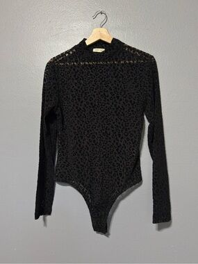 paper tee Black Leopard Mesh Long Sleeve Top